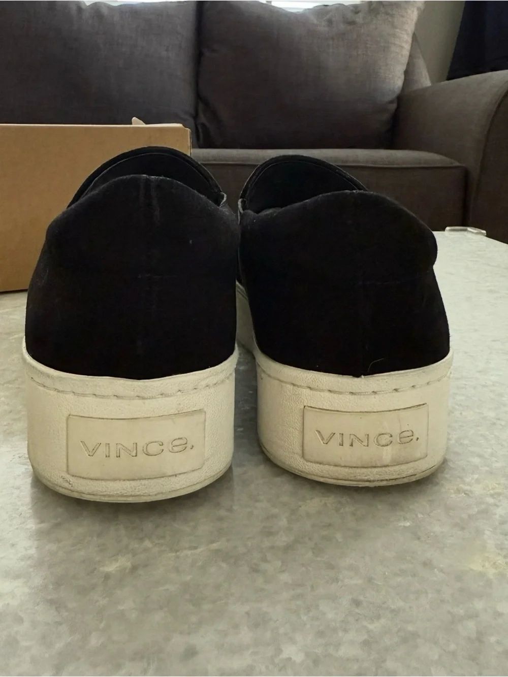 VINCE: Womens Black Slip-On Warren Suede Platform Sneakers - like new with box - Picture 4 of 7